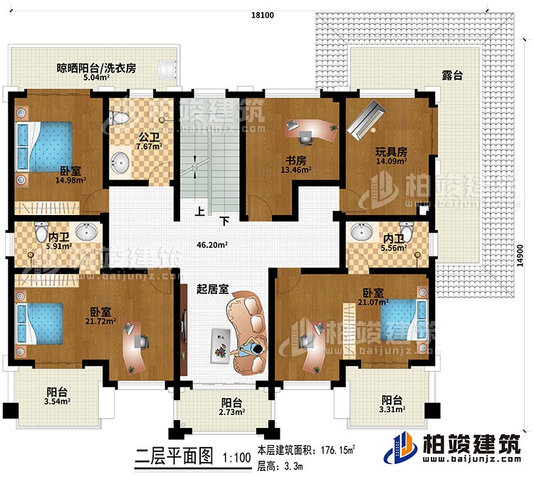 新款农村四层别墅设计图纸及效果图，外立面清新别致BZ412-新中式风格