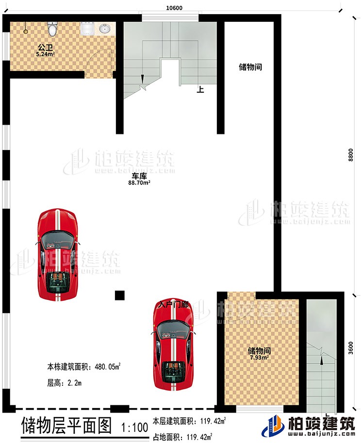 地下室：2储物间、公卫、车库